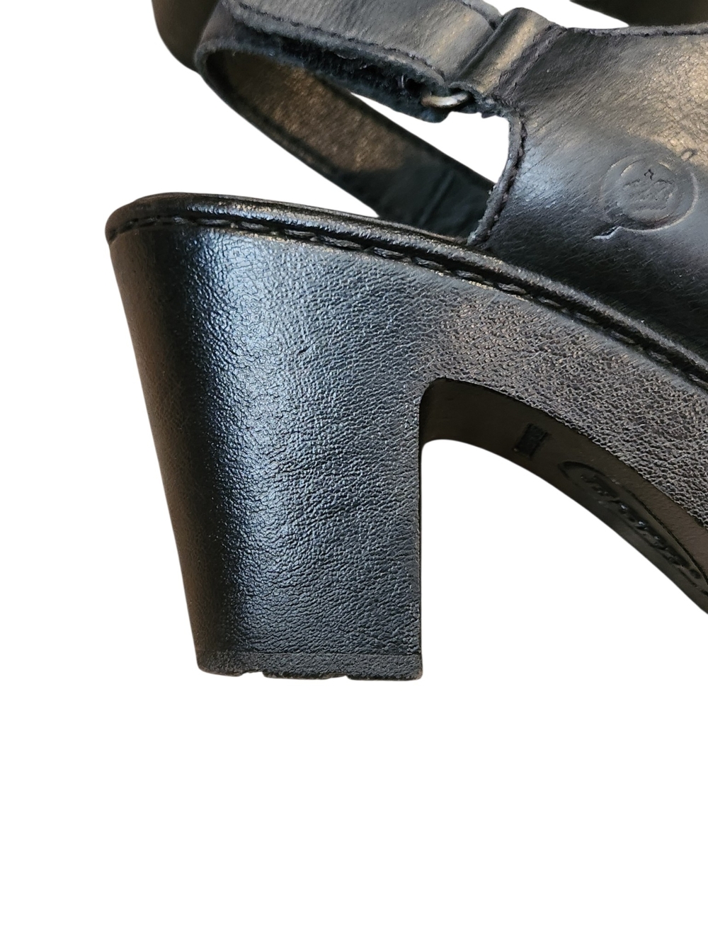 Born Wekiva Black Leather Peep Toe Block Heel Sandals Size 8 Chunky Comfort Shoe - Picture 6 of 9